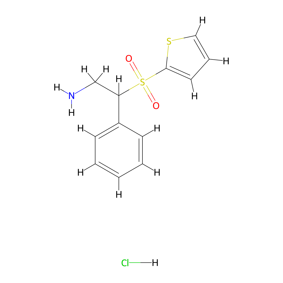 2-Phenyl-2-(thiophene-2-sulfonyl)ethan-1-amine hydrochloride molecular structure, CAS 1266689-70-6
