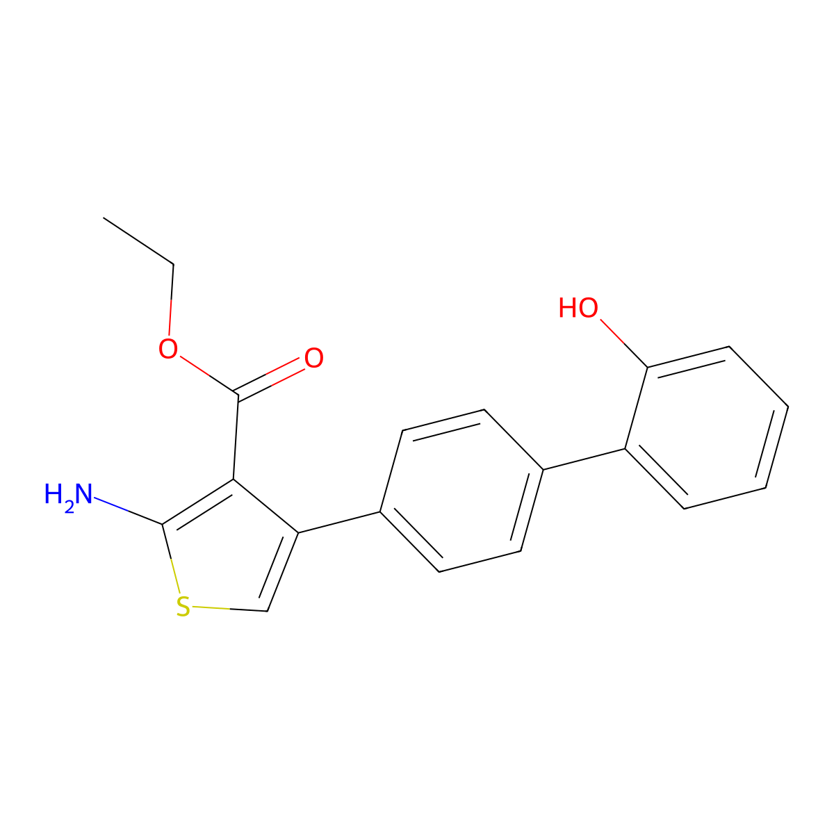 Ethyl 2-amino-4-(2'-hydroxy-[1,1'-biphenyl]-4-yl)thiophene-3-carboxylate molecular structure, CAS 1266690-26-9