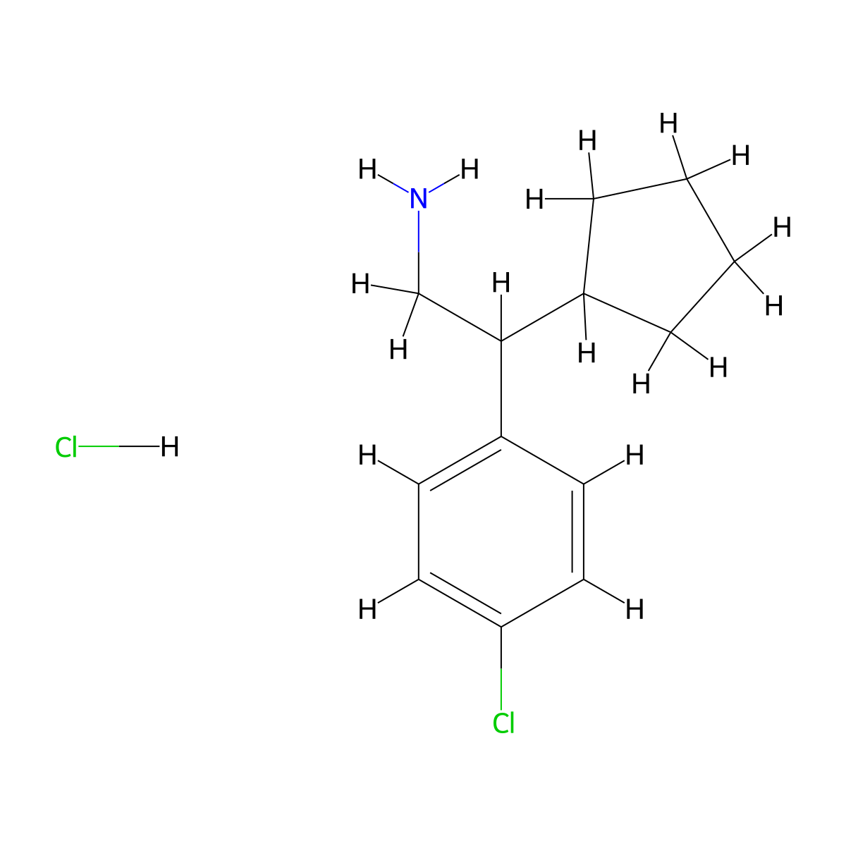 2-(4-Chlorophenyl)-2-cyclopentylethan-1-amine hydrochloride molecular structure, CAS 1266690-67-8