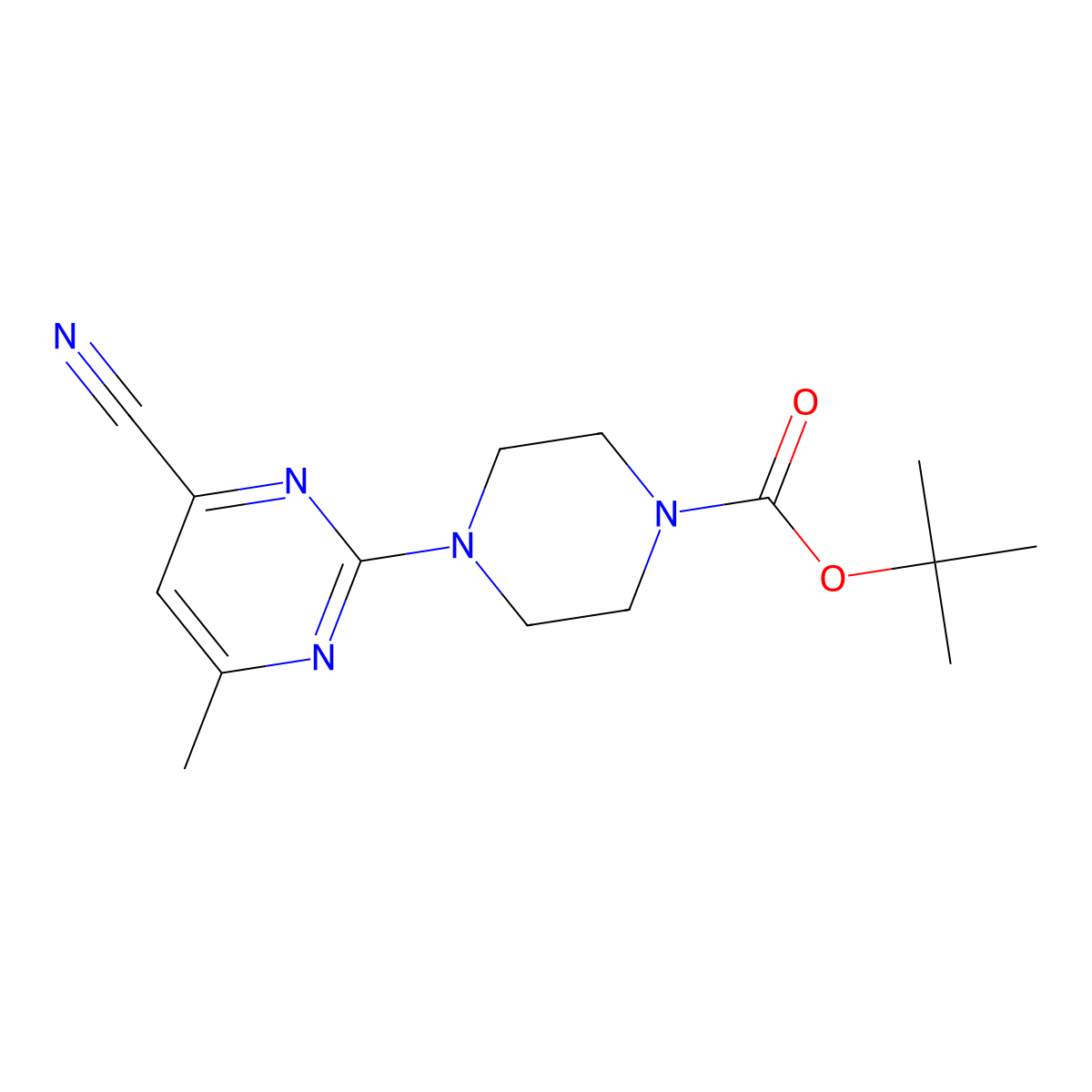 Tert-butyl 4-(4-cyano-6-methylpyrimidin-2-yl)piperazine-1-carboxylate molecular structure, CAS 1266691-31-9