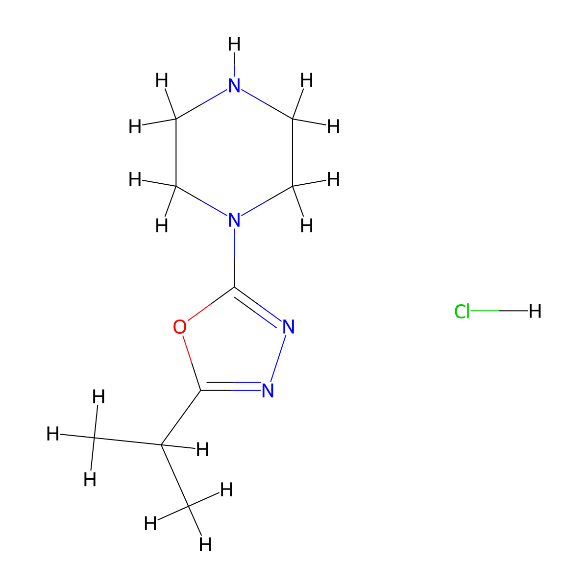 1-(5-Isopropyl-1,3,4-oxadiazol-2-yl)piperazine hcl molecular structure, CAS 1266691-90-0