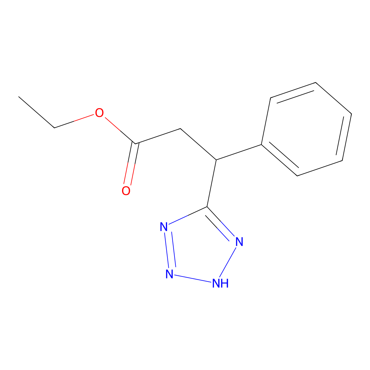 ethyl 3-phenyl-3-(1H-1,2,3,4-tetrazol-5-yl)propanoate molecular structure, CAS 1266692-21-0