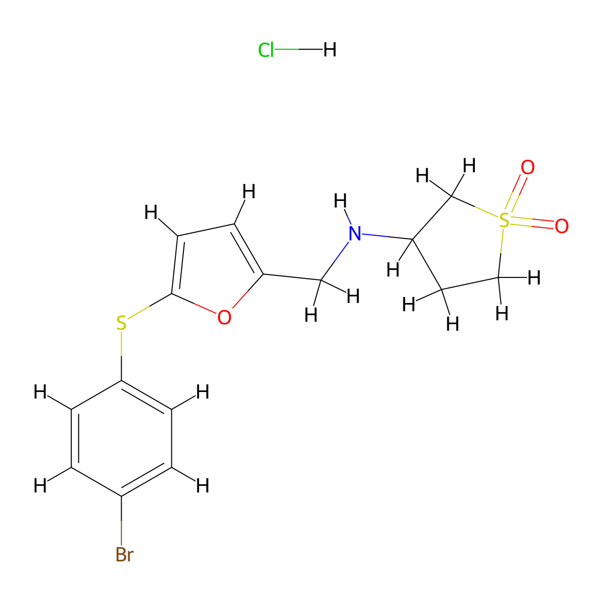 3-[({5-[(4-Bromophenyl)sulfanyl]furan-2-yl}methyl)amino]-1$l^{6}-thiolane-1,1-dione hydrochloride molecular structure, CAS 1266692-32-3