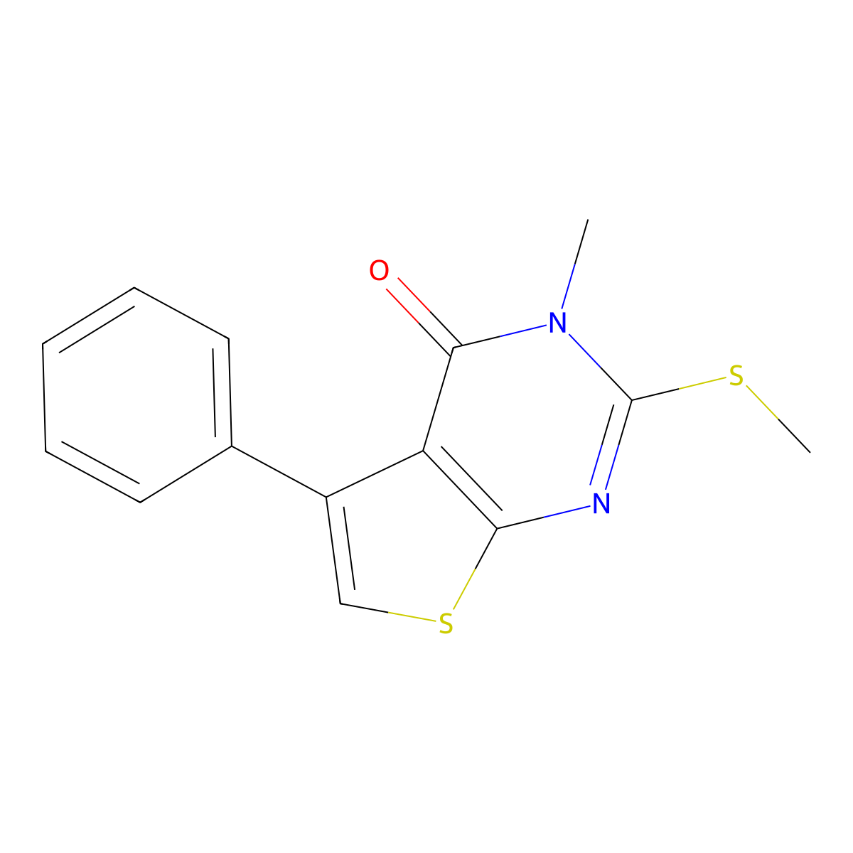 3-Methyl-2-methylsulfanyl-5-phenylthieno[2,3-d]pyrimidin-4-one molecular structure, CAS 1266692-47-0