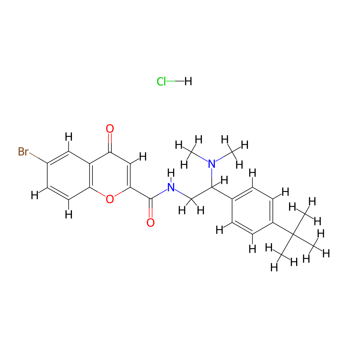 6-Bromo-N-[2-(4-tert-butylphenyl)-2-(dimethylamino)ethyl]-4-oxochromene-2-carboxamide;hydrochloride molecular structure, CAS 1266693-67-7