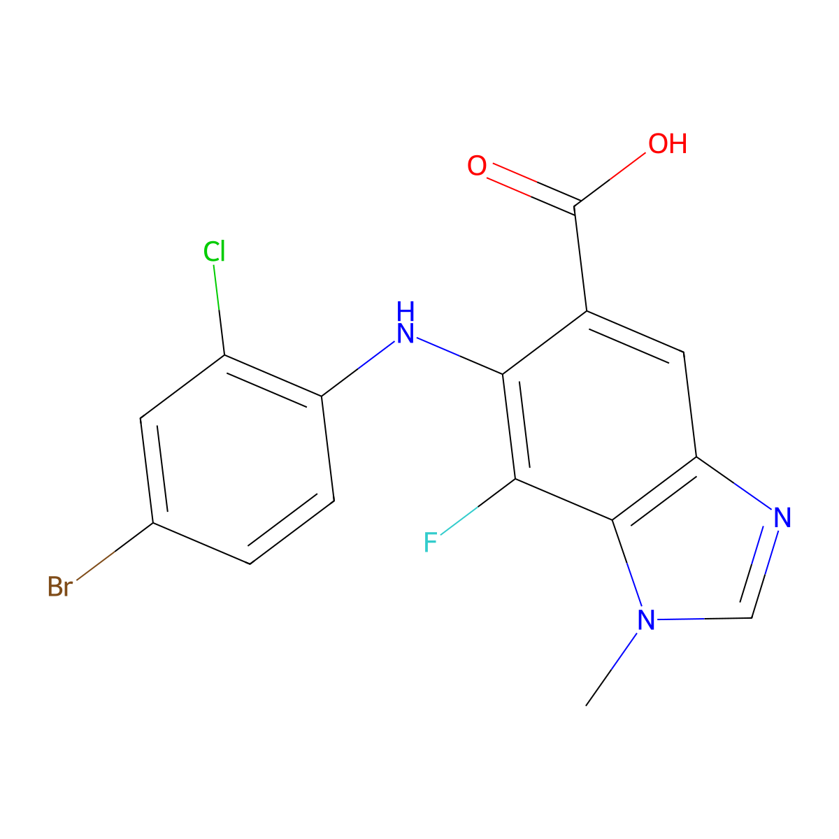 6-[(4-bromo-2-chlorophenyl)amino]-7-fluoro-1-methyl-1H-1,3-benzodiazole-5-carboxylic acid molecular structure, CAS 1266693-76-8