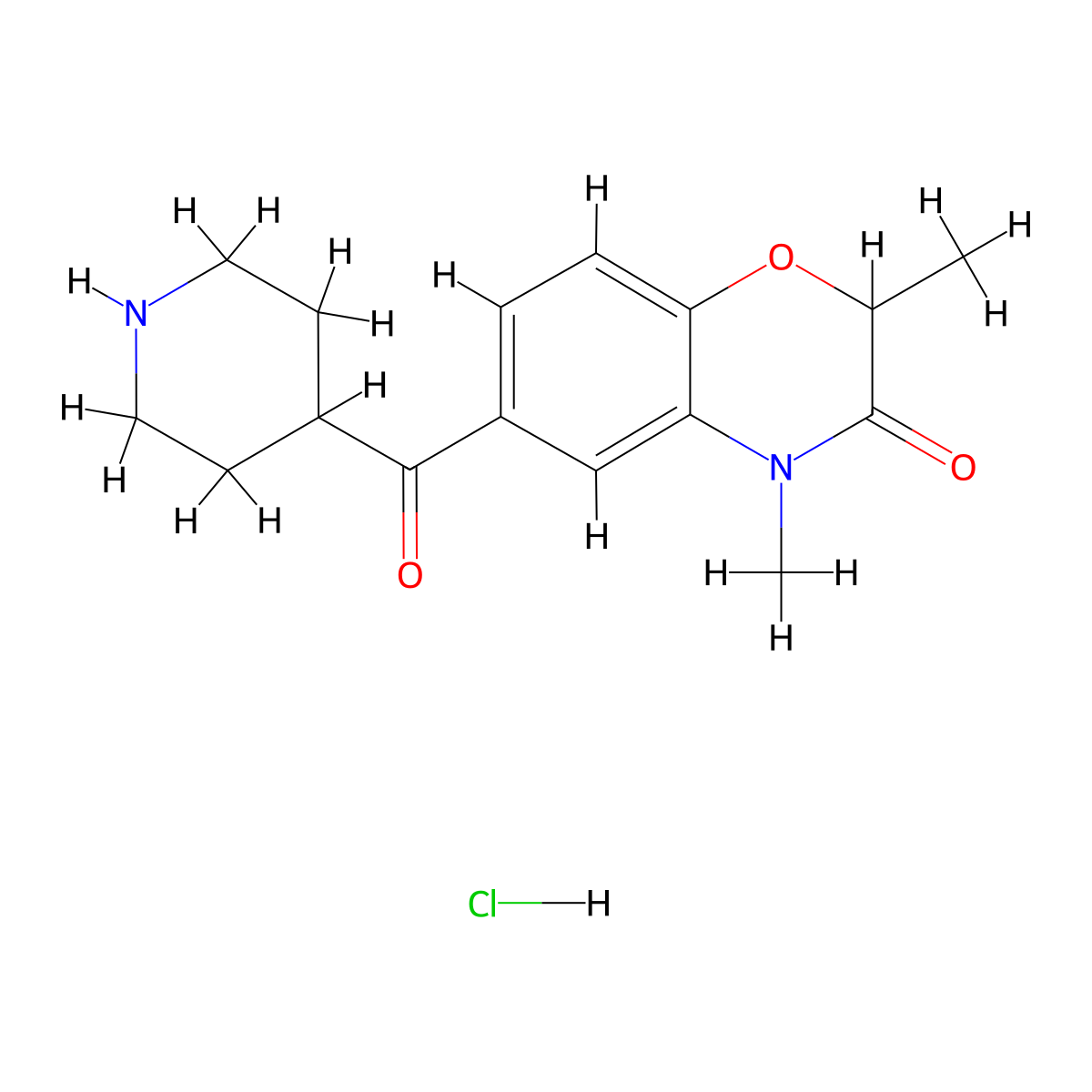 2,4-dimethyl-6-(piperidine-4-carbonyl)-3,4-dihydro-2H-1,4-benzoxazin-3-one hydrochloride molecular structure, CAS 1266693-95-1