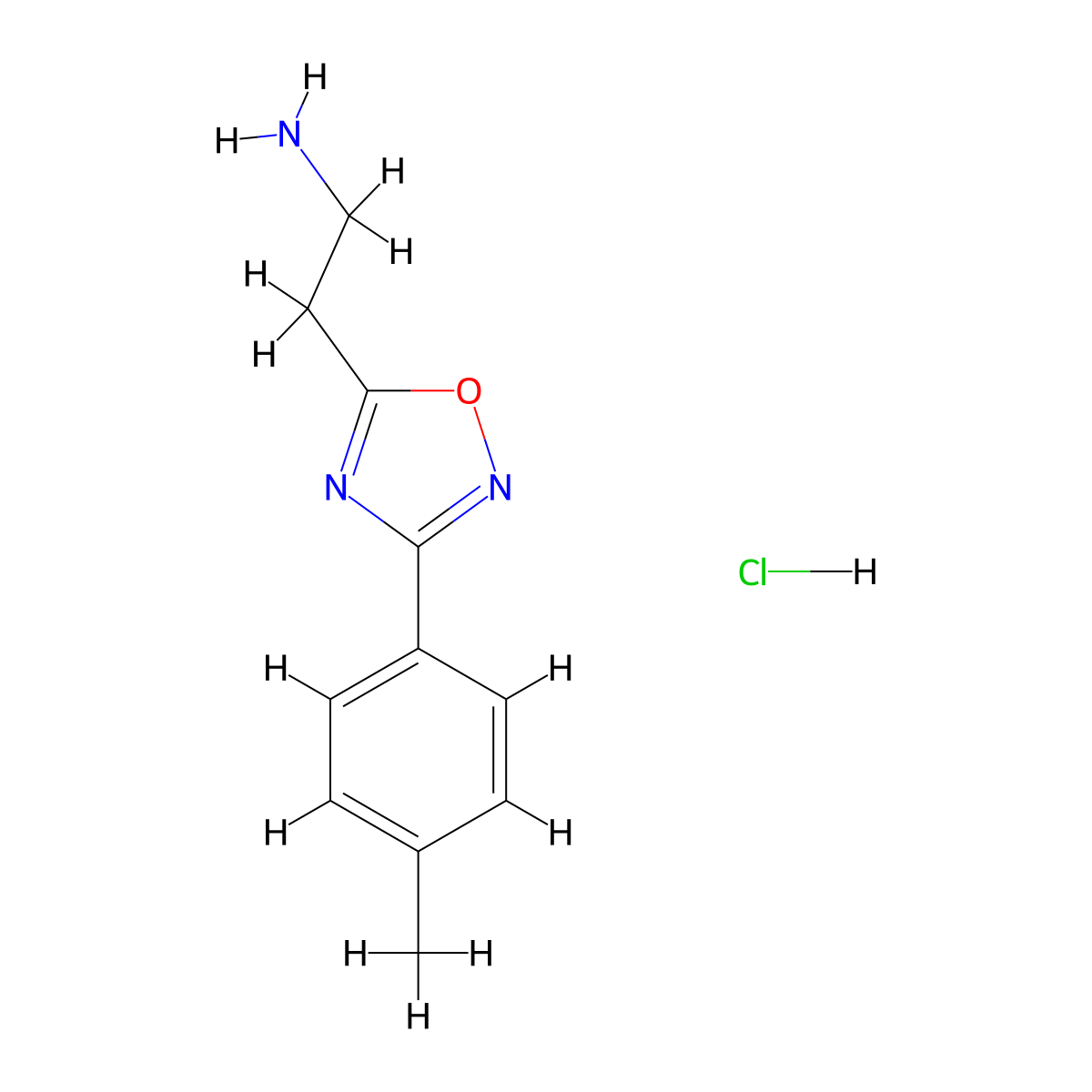 {2-[3-(4-Methylphenyl)-1,2,4-oxadiazol-5-yl]ethyl}amine hydrochloride molecular structure, CAS 1266694-02-3
