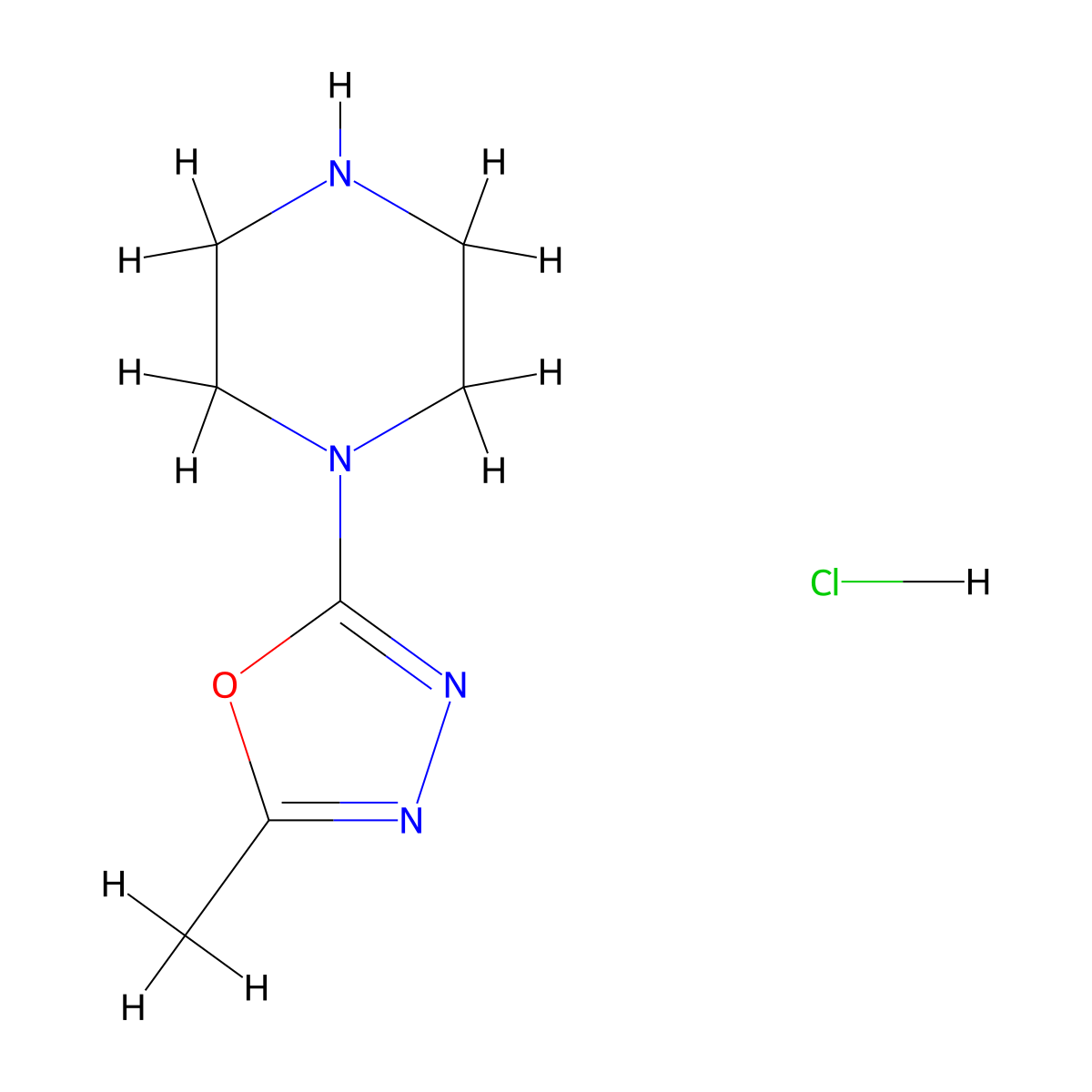 1-(5-Methyl-1,3,4-oxadiazol-2-yl)piperazine hydrochloride molecular structure, CAS 1266694-06-7