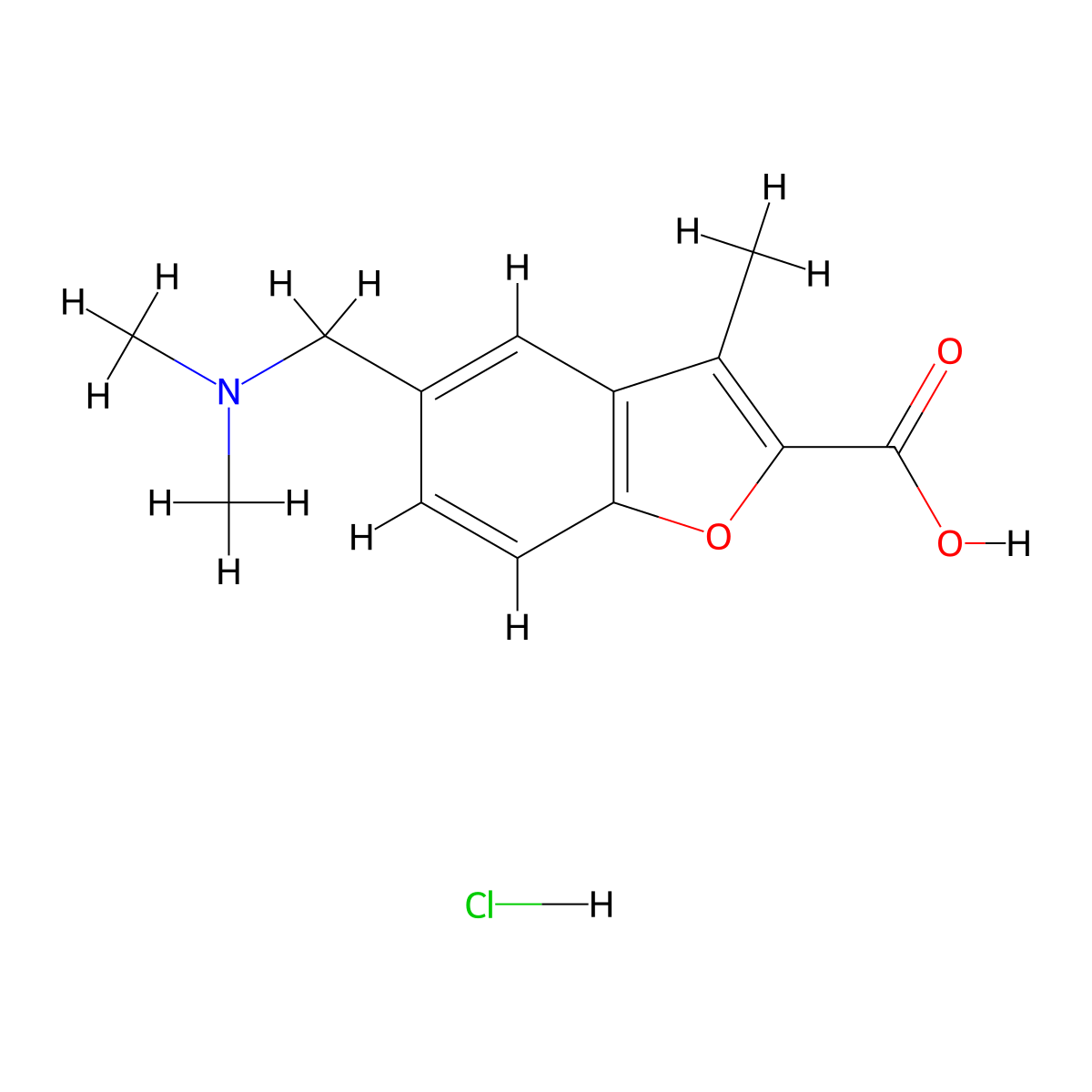5-[(Dimethylamino)methyl]-3-methyl-1-benzofuran-2-carboxylic acid hydrochloride molecular structure, CAS 1266694-39-6