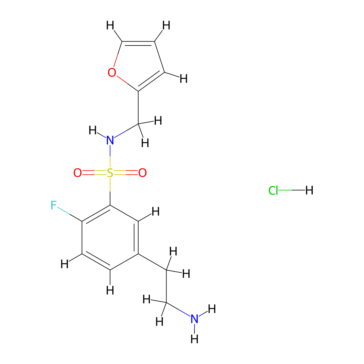 5-(2-aminoethyl)-2-fluoro-N-(furan-2-ylmethyl)benzene-1-sulfonamide hydrochloride molecular structure, CAS 1266694-52-3