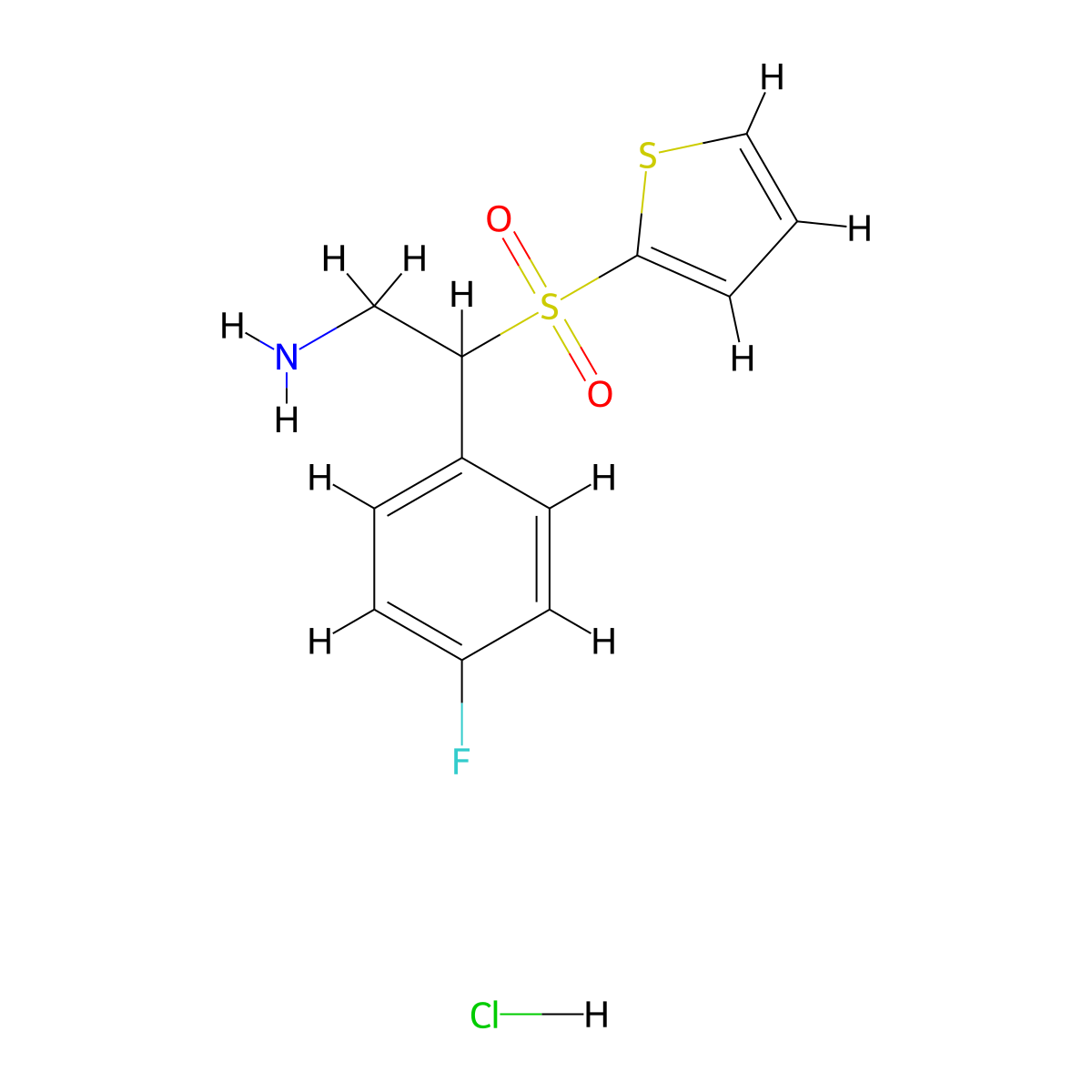 2-(4-Fluorophenyl)-2-(thiophene-2-sulfonyl)ethan-1-amine hydrochloride molecular structure, CAS 1266697-01-1