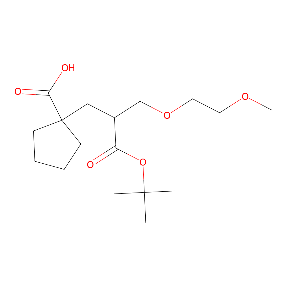 (S)-1-[2-(tert-Butoxycarbonyl)-3-(2-methoxyethoxy)propyl]-1-cyclopentanecarboxylic acid molecular structure, CAS 126671-19-0