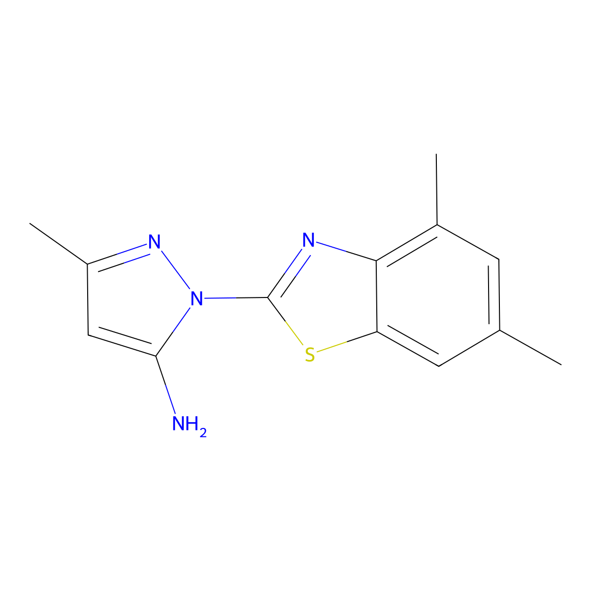 1-(4,6-dimethyl-1,3-benzothiazol-2-yl)-3-methyl-1H-pyrazol-5-amine molecular structure, CAS 1266829-81-5