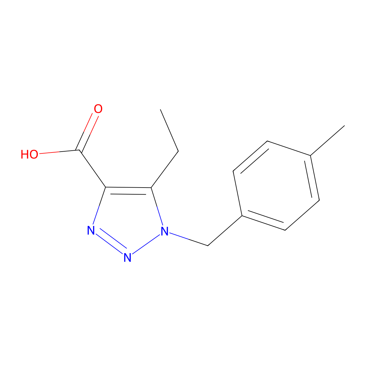 5-ethyl-1-[(4-methylphenyl)methyl]-1H-1,2,3-triazole-4-carboxylic acid molecular structure, CAS 1266837-85-7