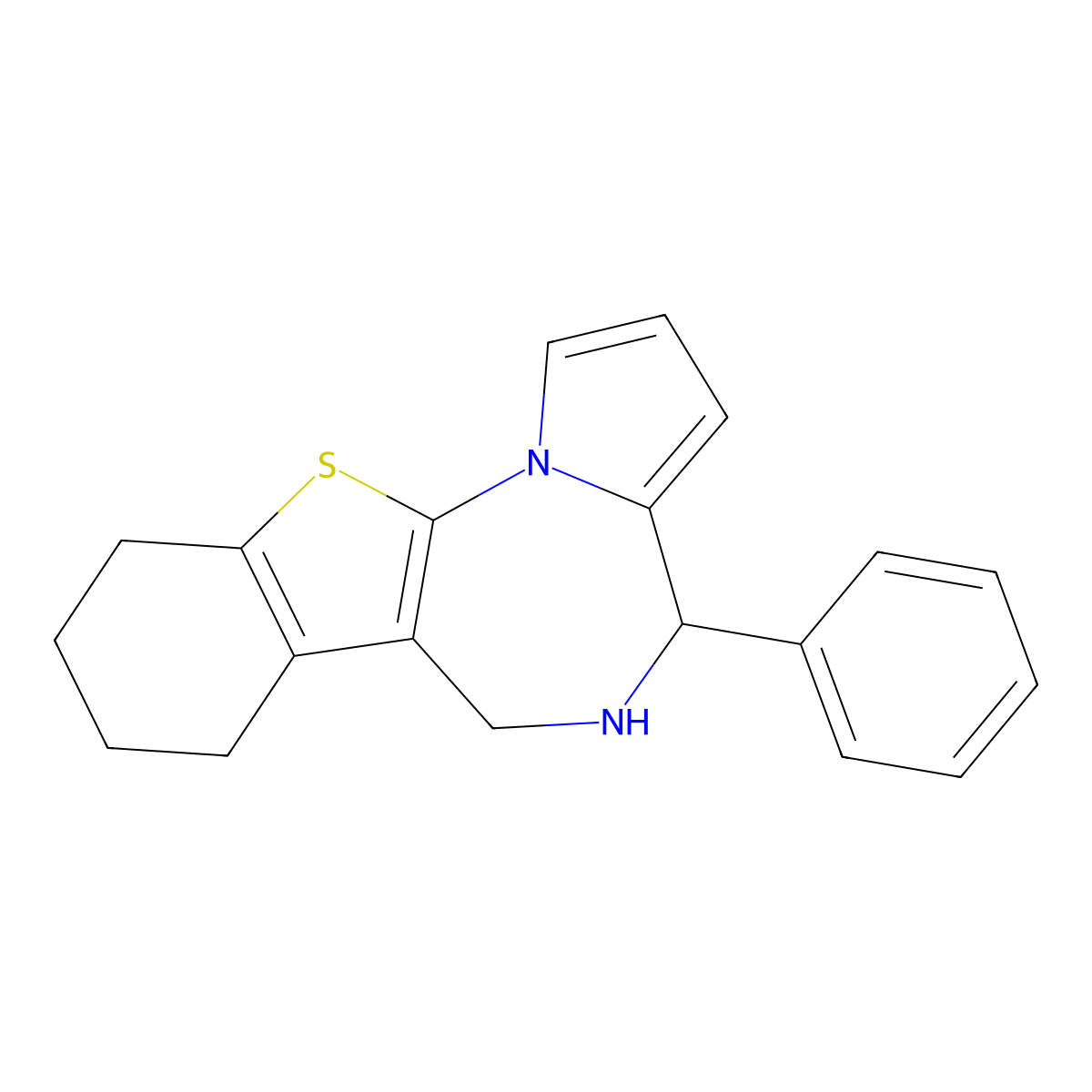4H-(1)Benzothieno(3,2-f)pyrrolo(1,2-a)(1,4)diazepine, 5,6,7,8,9,10-hexahydro-4-phenyl- molecular structure, CAS 126684-57-9