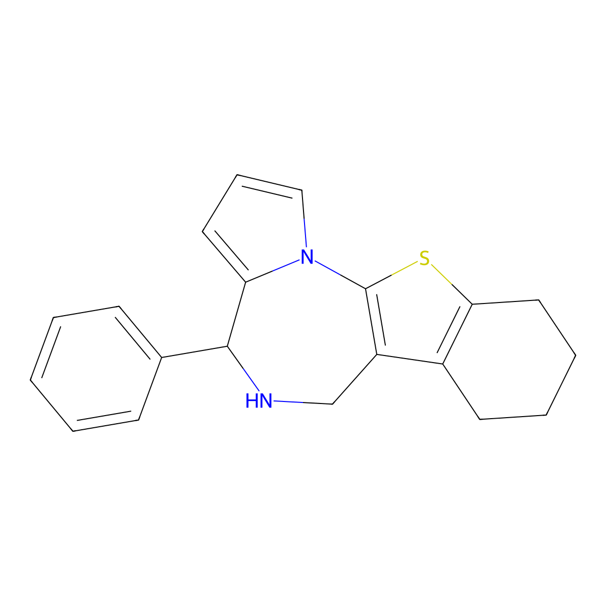 4H-(1)Benzothieno(3,2-f)pyrrolo(1,2-a)(1,4)diazepine, 5,6,7,8,9,10-hexahydro-4-phenyl- molecular structure, CAS 126684-57-9