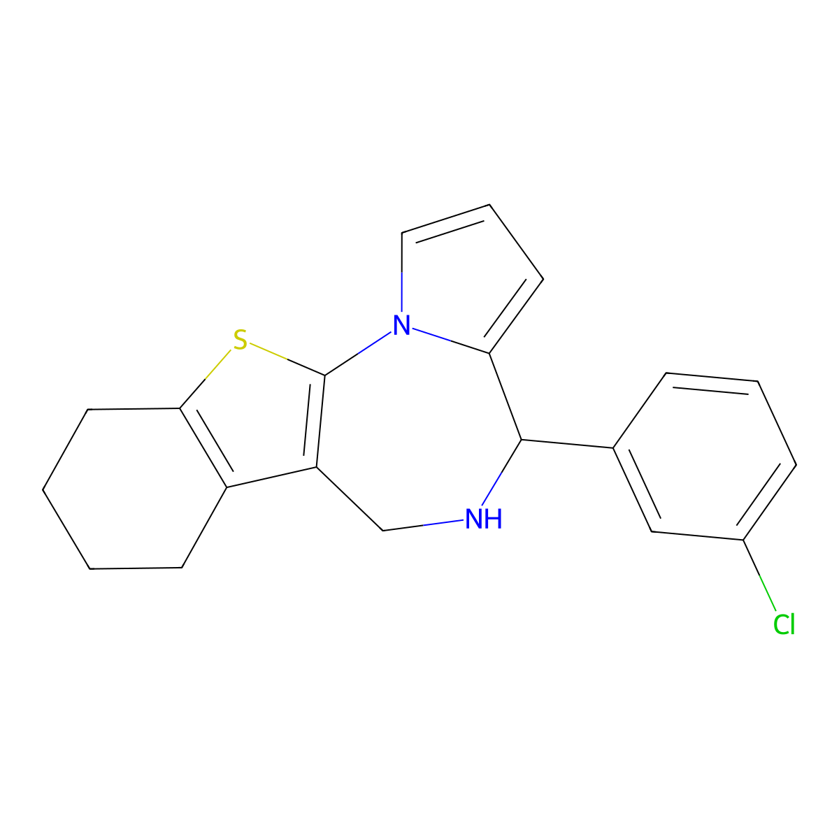4H-(1)Benzothieno(3,2-f)pyrrolo(1,2-a)(1,4)diazepine, 5,6,7,8,9,10-hexahydro-4-(3-chlorophenyl)- molecular structure, CAS 126684-59-1