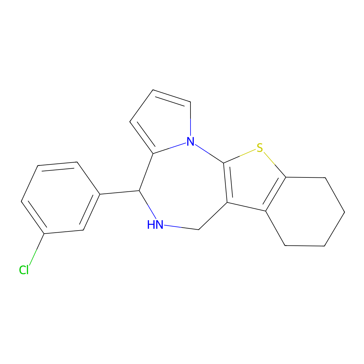 4H-(1)Benzothieno(3,2-f)pyrrolo(1,2-a)(1,4)diazepine, 5,6,7,8,9,10-hexahydro-4-(3-chlorophenyl)- molecular structure, CAS 126684-59-1