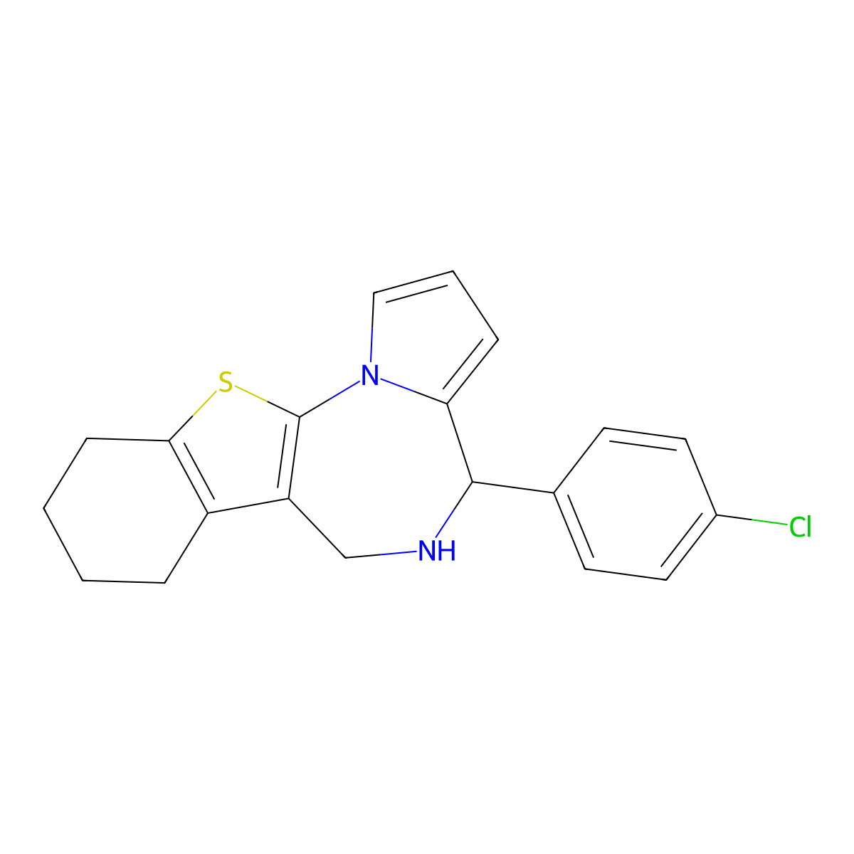 4H-(1)Benzothieno(3,2-f)pyrrolo(1,2-a)(1,4)diazepine, 5,6,7,8,9,10-hexahydro-4-(4-chlorophenyl)- molecular structure, CAS 126684-60-4
