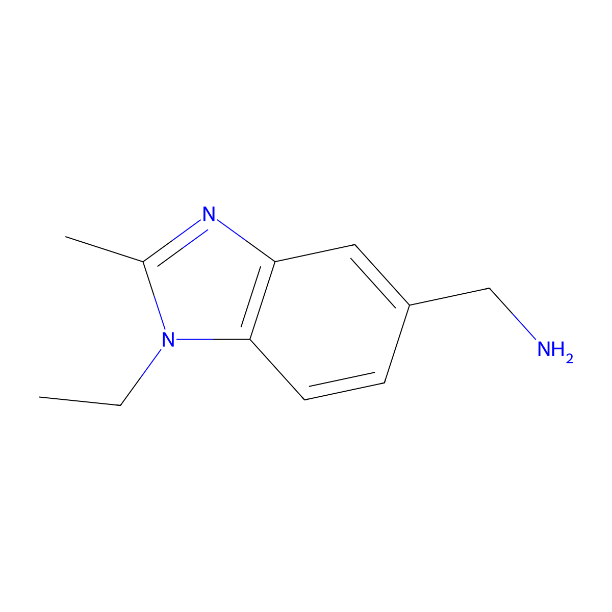 (1-ethyl-2-methyl-1H-benzo[d]imidazol-5-yl)methanamine molecular structure, CAS 1266851-40-4