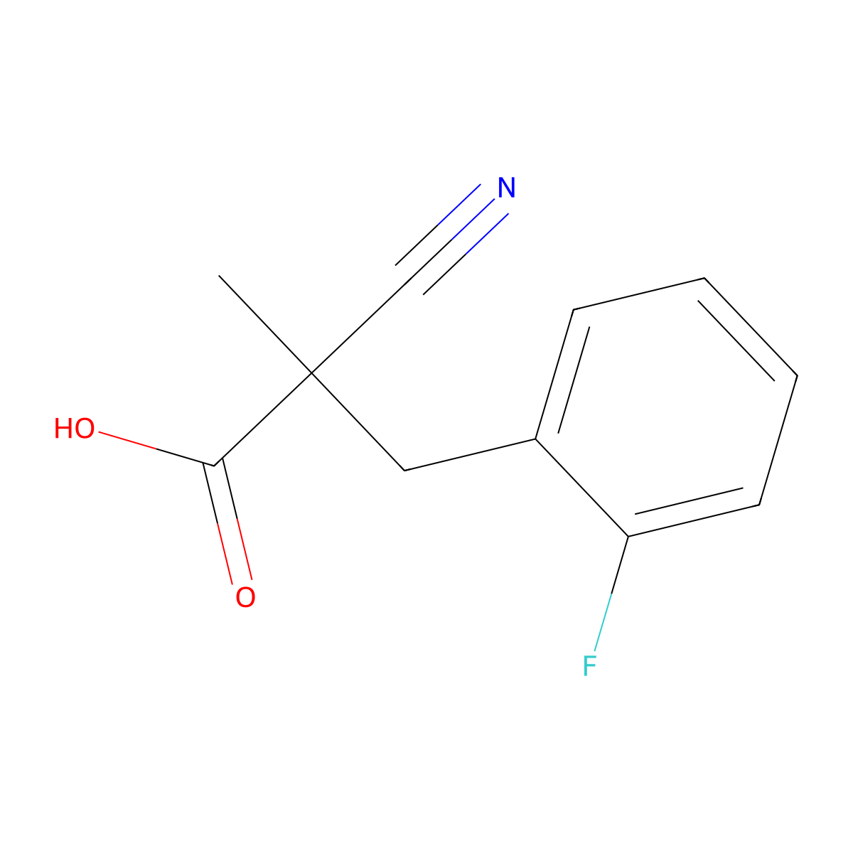 2-Cyano-3-(2-fluorophenyl)-2-methylpropanoic acid molecular structure, CAS 1266888-16-7