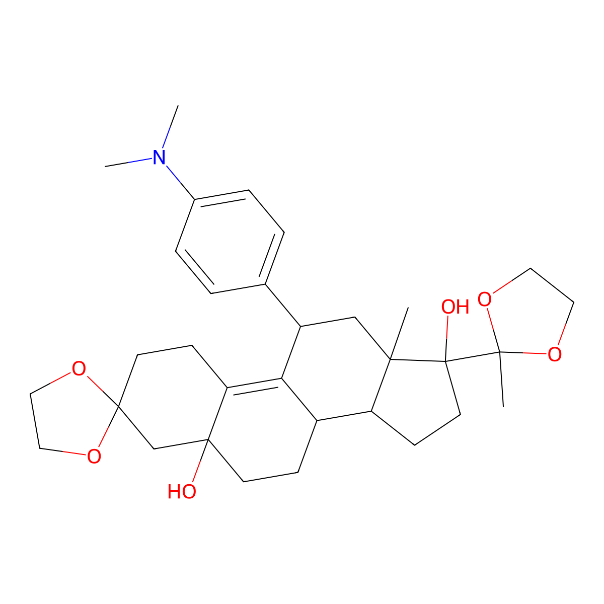 (5a,11b)-11-[4-(Dimethylamino)phenyl]-5,17-dihydroxy-19-norpregn-9-ene-3,20-dione cyclic bis(1,2-ethanediyl acetal) molecular structure, CAS 126690-41-3