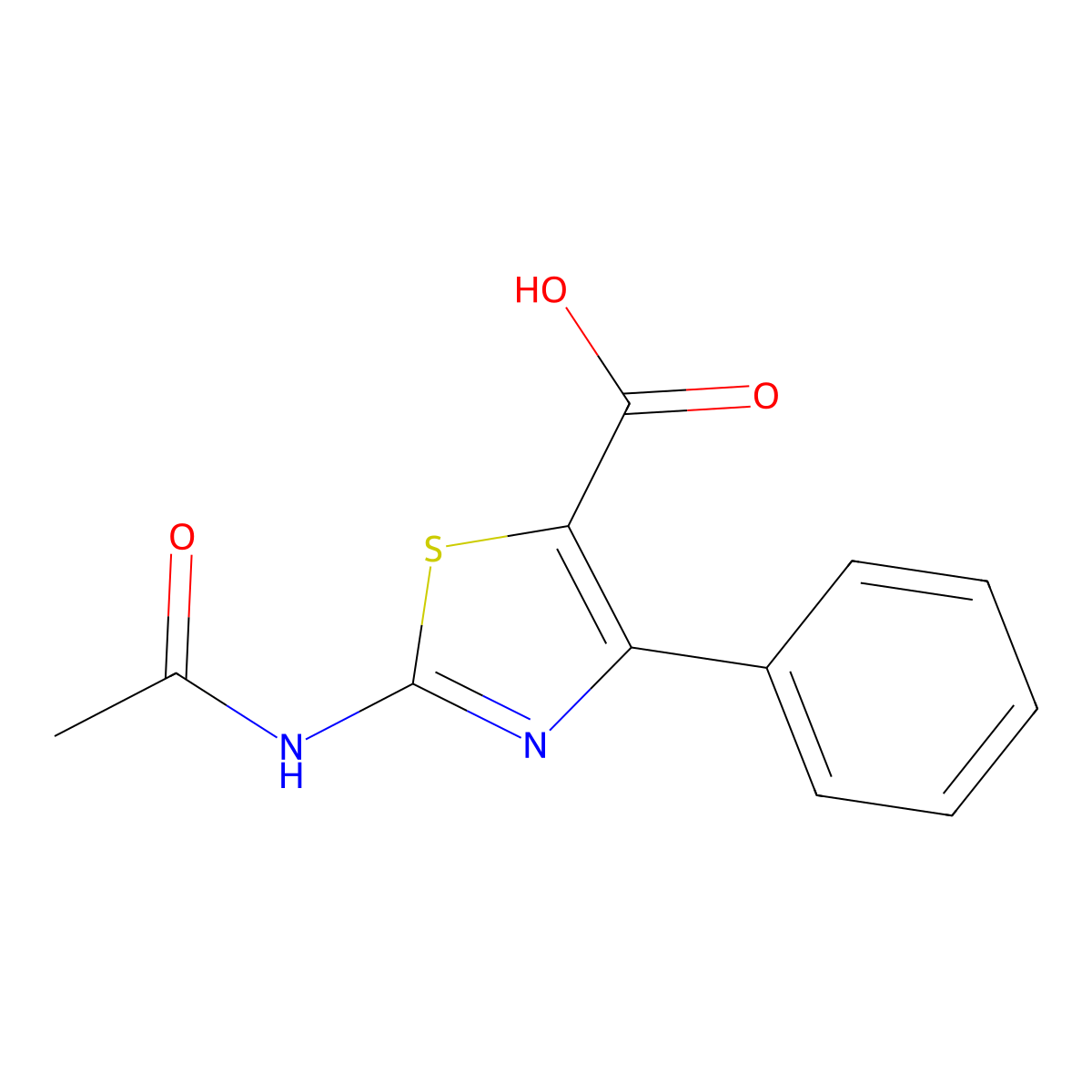 2-Acetamido-4-phenyl-1,3-thiazole-5-carboxylic acid molecular structure, CAS 1266943-43-4