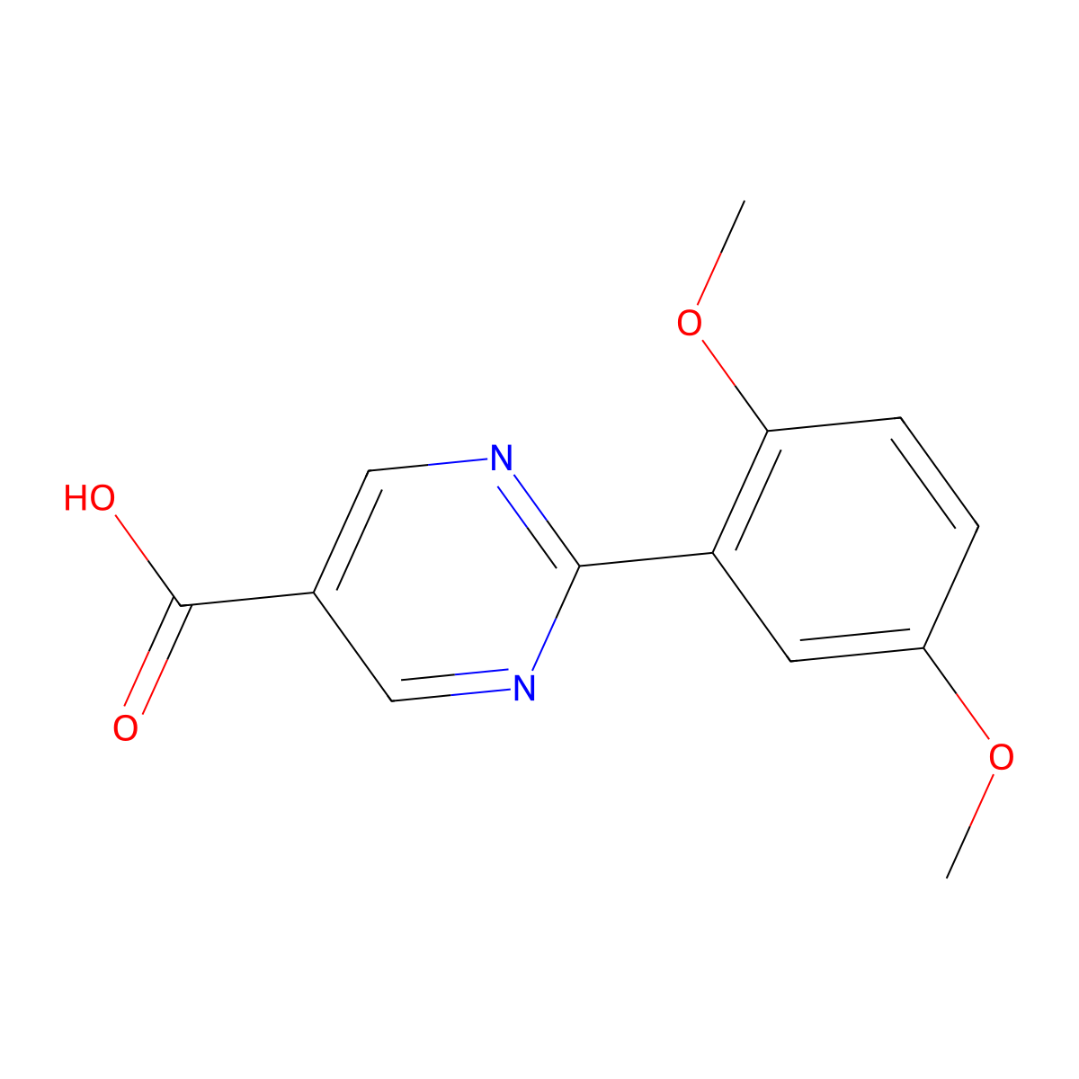 2-(2,5-Dimethoxyphenyl)pyrimidine-5-carboxylic acid molecular structure, CAS 1266953-75-6
