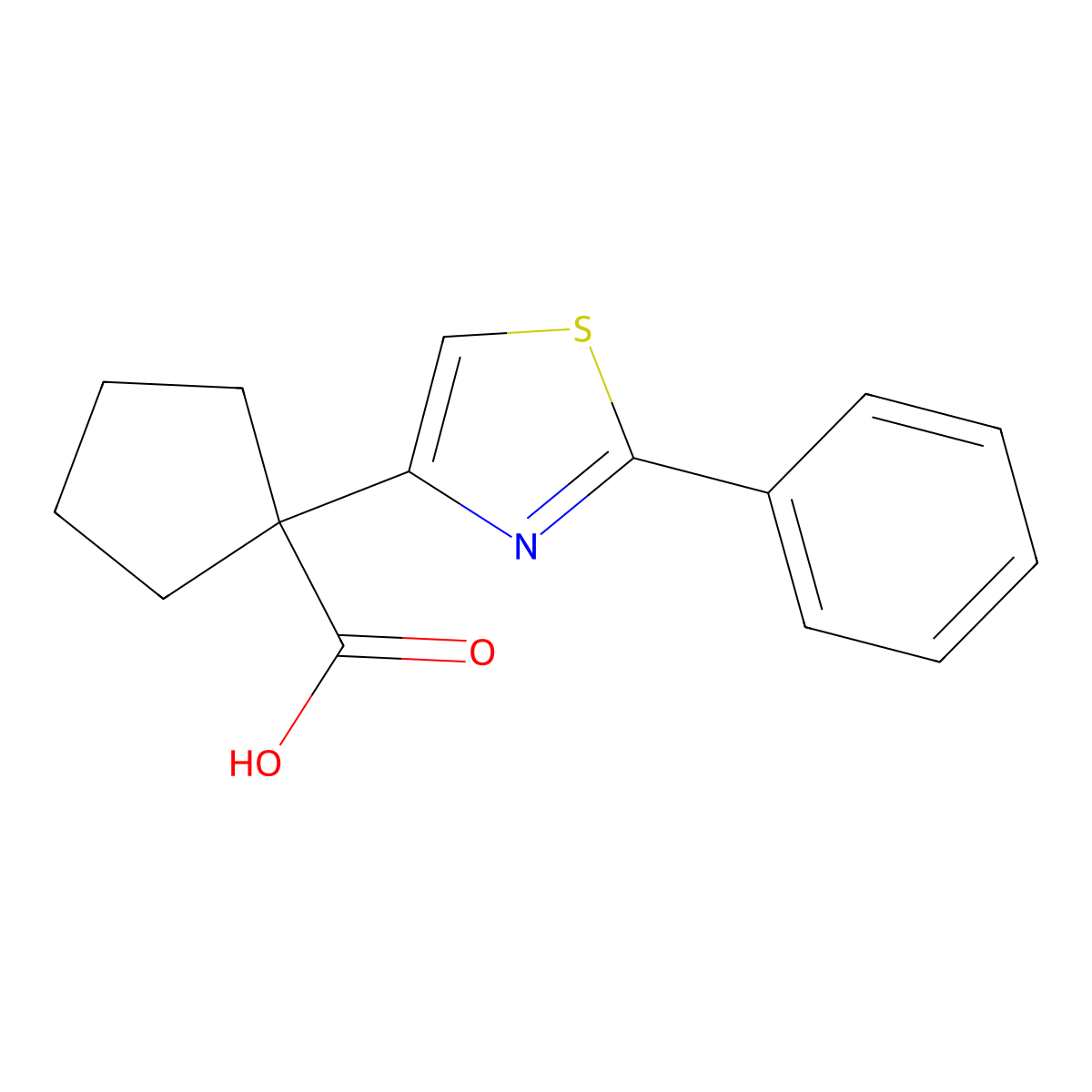 1-(2-Phenyl-1,3-thiazol-4-yl)cyclopentane-1-carboxylic acid molecular structure, CAS 1266992-68-0