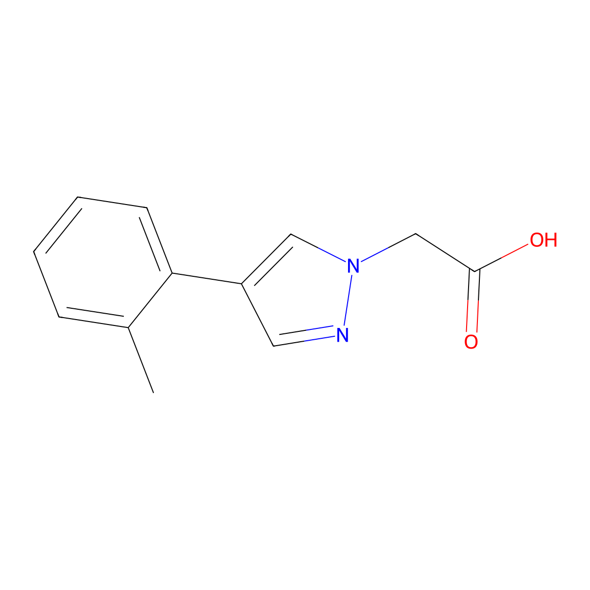 2-(4-(o-Tolyl)-1H-pyrazol-1-yl)acetic acid molecular structure, CAS 1267008-23-0