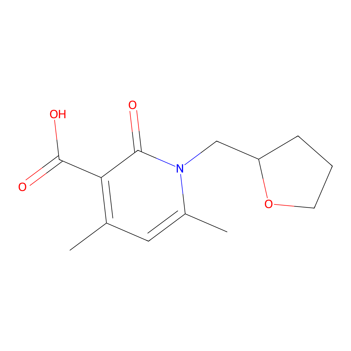 4,6-Dimethyl-2-oxo-1-((tetrahydrofuran-2-yl)methyl)-1,2-dihydropyridine-3-carboxylic acid molecular structure, CAS 1267012-20-3