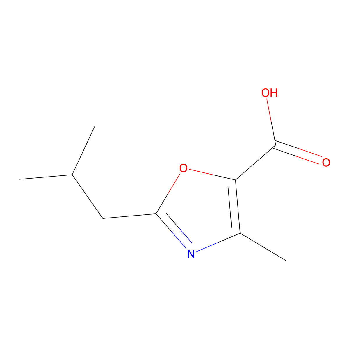 4-Methyl-2-(2-methylpropyl)-1,3-oxazole-5-carboxylic acid molecular structure, CAS 1267024-59-8
