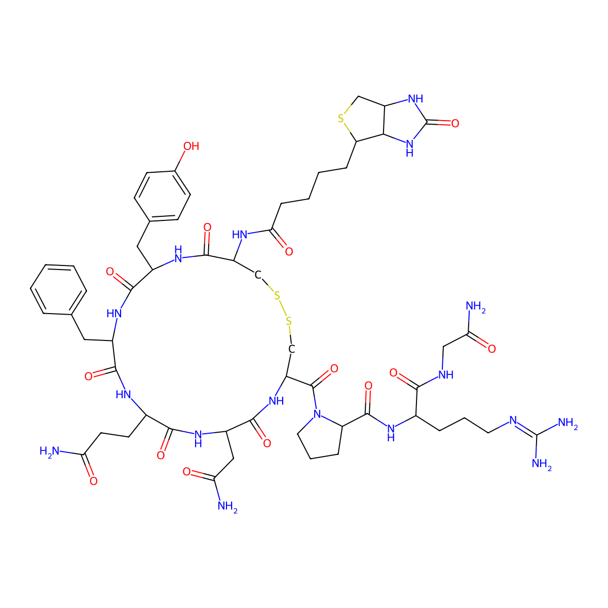 biotinyl-Cys(1)-Tyr-Phe-Gln-Asn-Cys(1)-Pro-Arg-Gly-NH2 molecular structure, CAS 126703-17-1