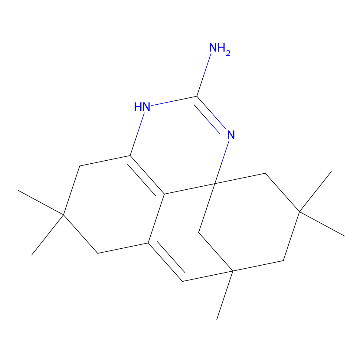 5,6,8,9,10,11-Hexahydro-5,5,8,10,10-pentamethyl-4H-8,11a-methano-1H-cycloocta[de]quinazolin-2-amine molecular structure, CAS 126705-33-7
