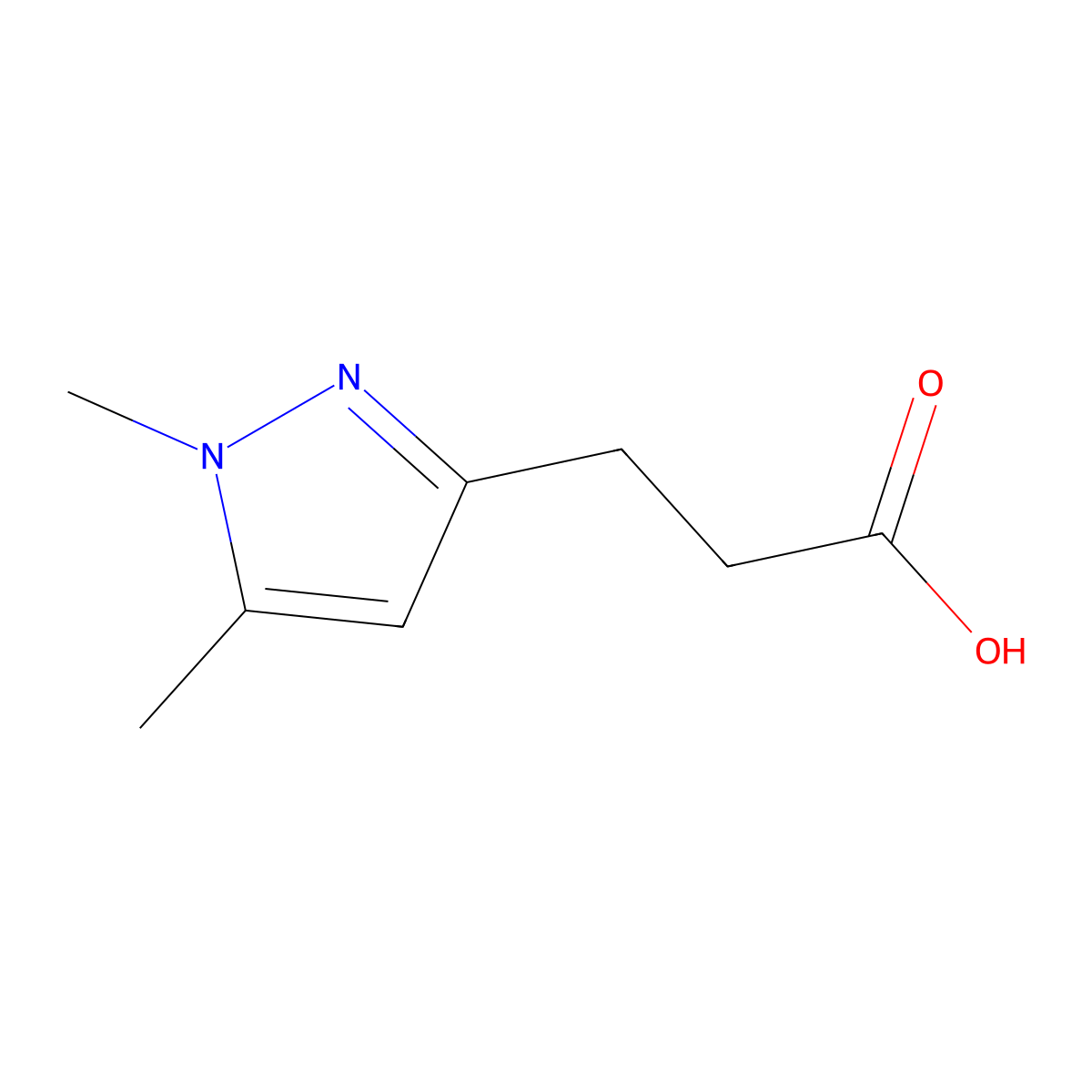 3-(1,5-dimethyl-1H-pyrazol-3-yl)propanoic acid molecular structure, CAS 1267133-90-3