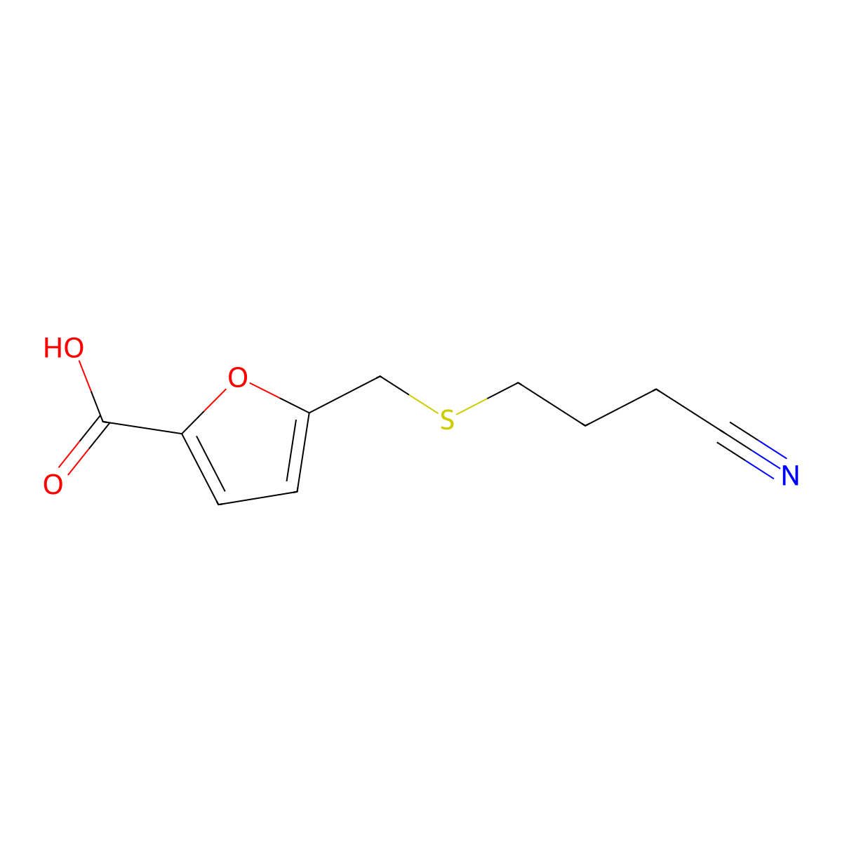 5-{[(3-Cyanopropyl)sulfanyl]methyl}furan-2-carboxylic acid molecular structure, CAS 1267164-36-2