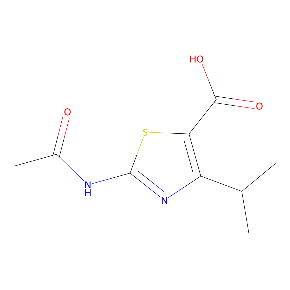 2-Acetamido-4-(propan-2-yl)-1,3-thiazole-5-carboxylic acid molecular structure, CAS 1267165-37-6