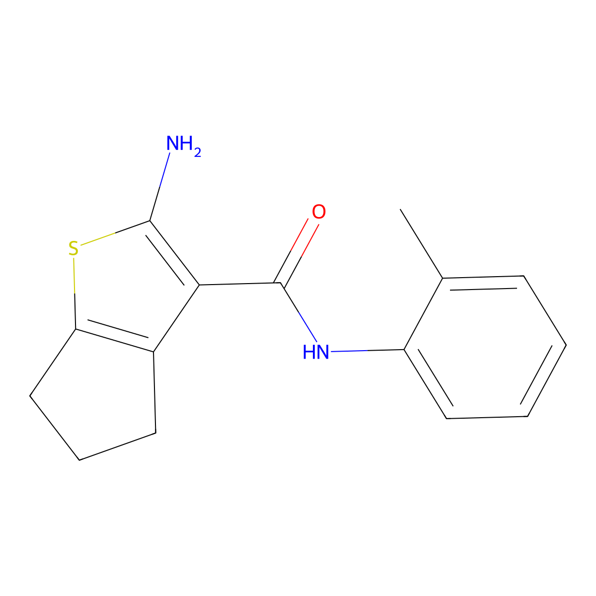 2-amino-N-(2-methylphenyl)-5,6-dihydro-4H-cyclopenta[b]thiophene-3-carboxamide molecular structure, CAS 126718-66-9