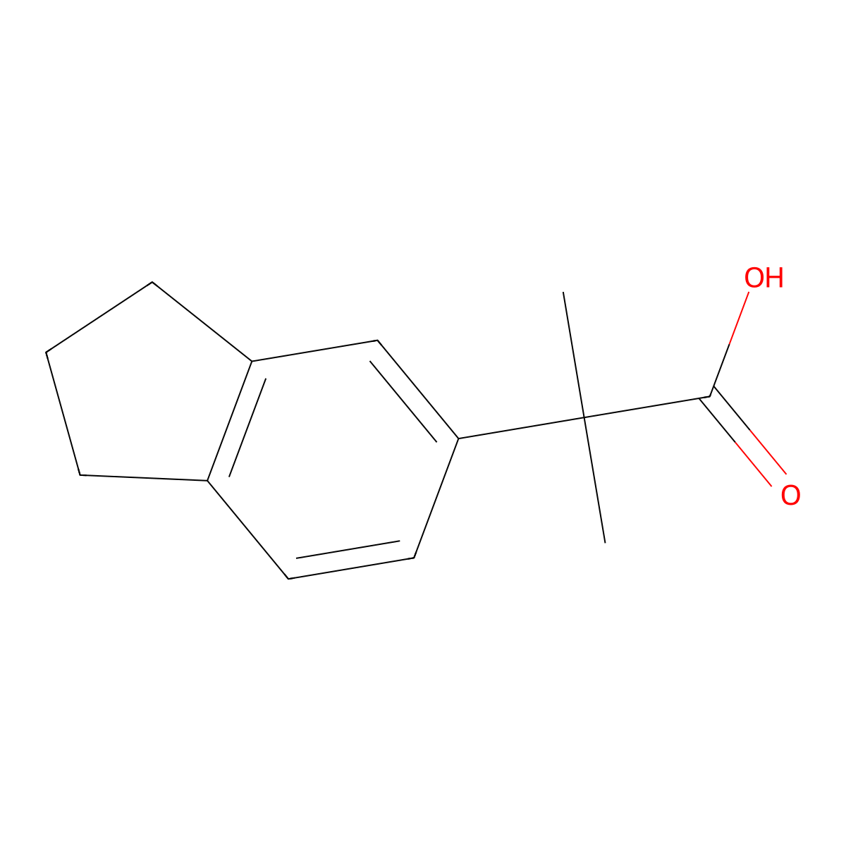 2-(2,3-dihydro-1H-inden-5-yl)-2-methylpropanoic acid molecular structure, CAS 1267270-20-1