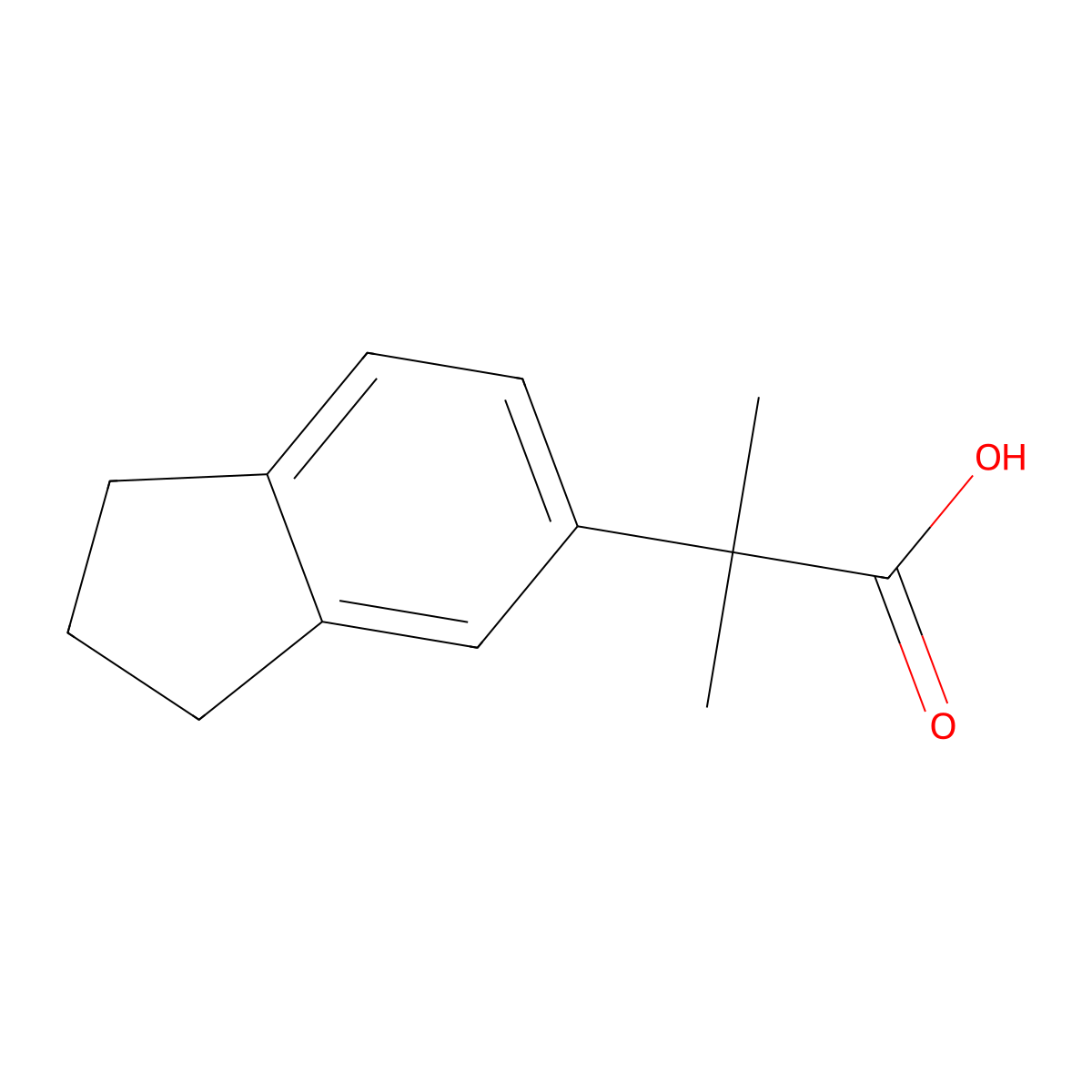 2-(2,3-dihydro-1H-inden-5-yl)-2-methylpropanoic acid molecular structure, CAS 1267270-20-1