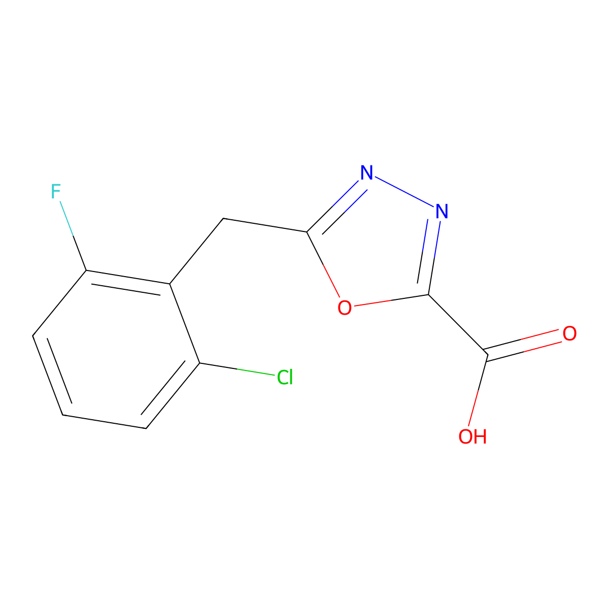 5-[(2-Chloro-6-fluorophenyl)methyl]-1,3,4-oxadiazole-2-carboxylic acid molecular structure, CAS 1267287-55-7