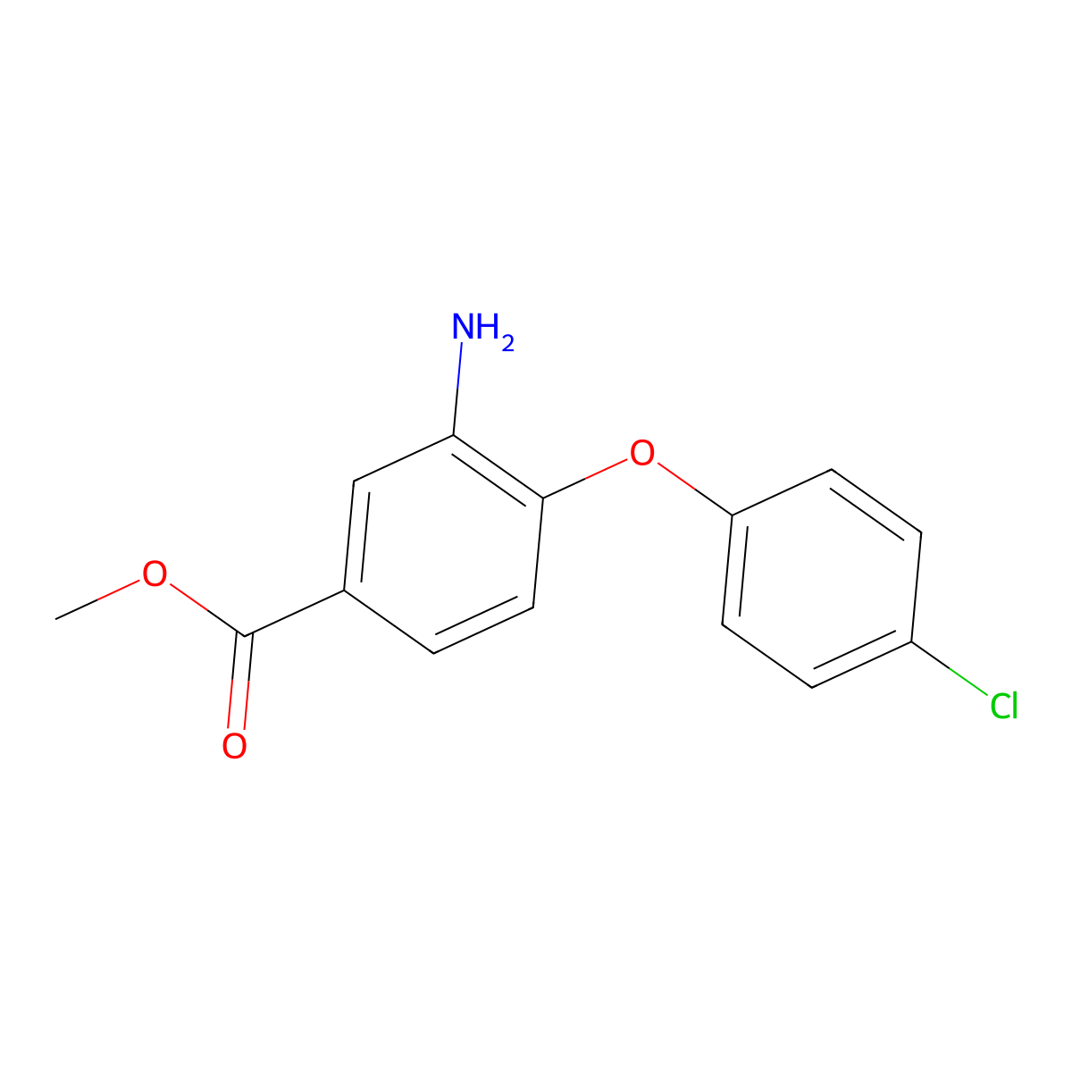Methyl 3-amino-4-(4-chlorophenoxy)benzoate molecular structure, CAS 1267305-33-8