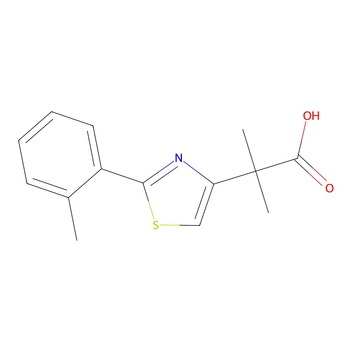 2-Methyl-2-[2-(2-methylphenyl)-1,3-thiazol-4-yl]propanoic acid molecular structure, CAS 1267342-57-3