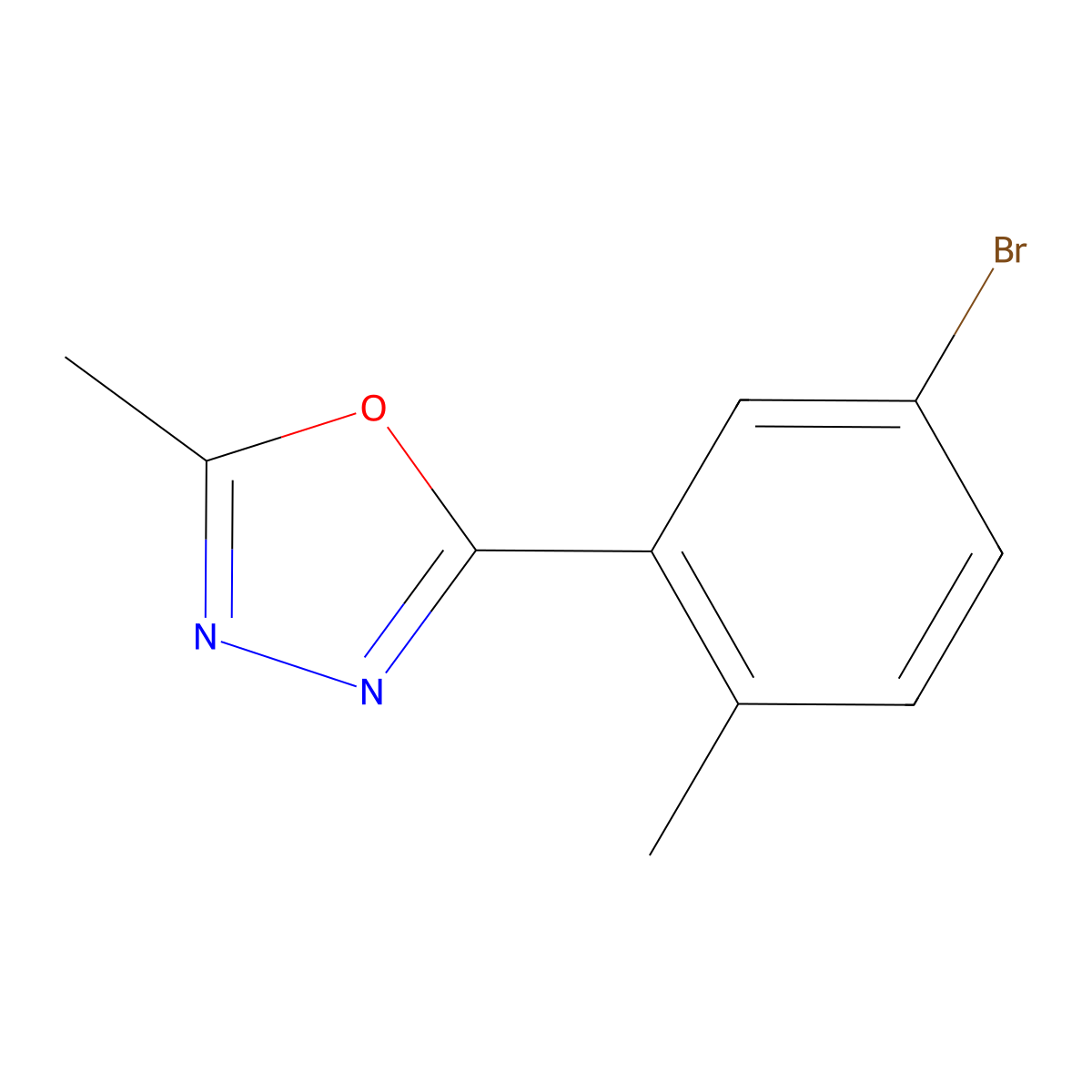 2-(5-Bromo-2-methylphenyl)-5-methyl-1,3,4-oxadiazole molecular structure, CAS 1267418-52-9