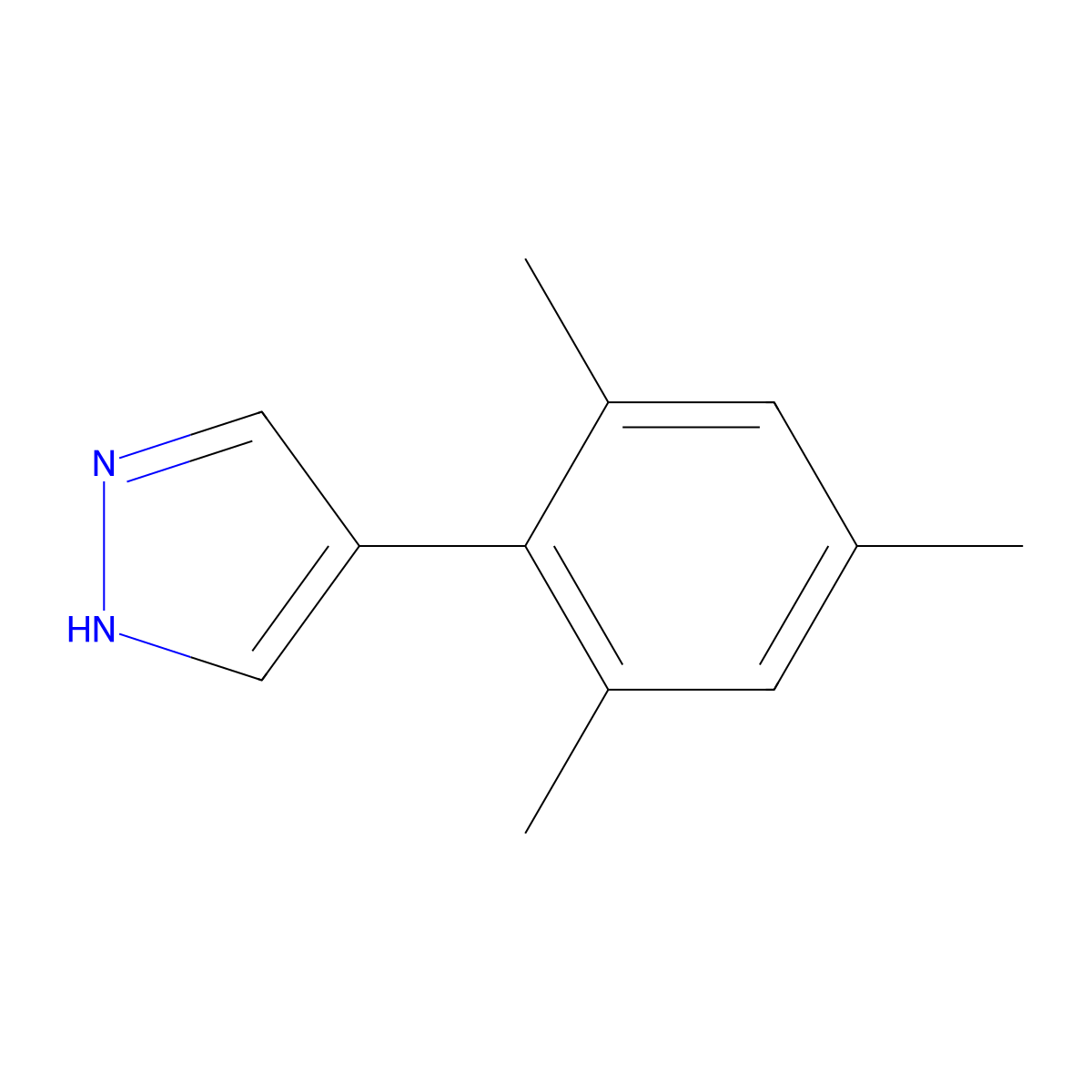 4-(2,4,6-Trimethylphenyl)-1H-pyrazole molecular structure, CAS 1267435-86-8