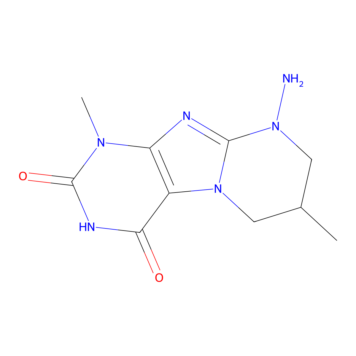 9-amino-1,7-dimethyl-6,7,8,9-tetrahydropyrimido[2,1-f]purine-2,4(1H,3H)-dione molecular structure, CAS 1267499-09-1
