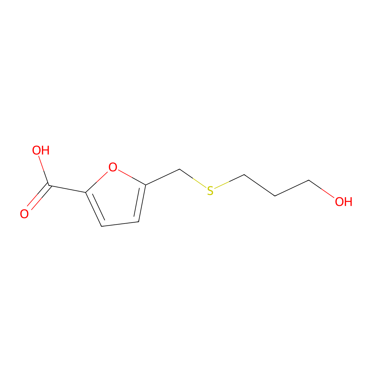 5-(((3-Hydroxypropyl)thio)methyl)furan-2-carboxylic acid molecular structure, CAS 1267520-59-1