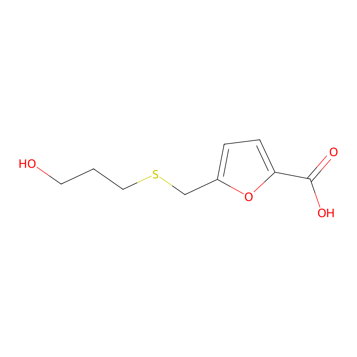 5-(((3-Hydroxypropyl)thio)methyl)furan-2-carboxylic acid molecular structure, CAS 1267520-59-1