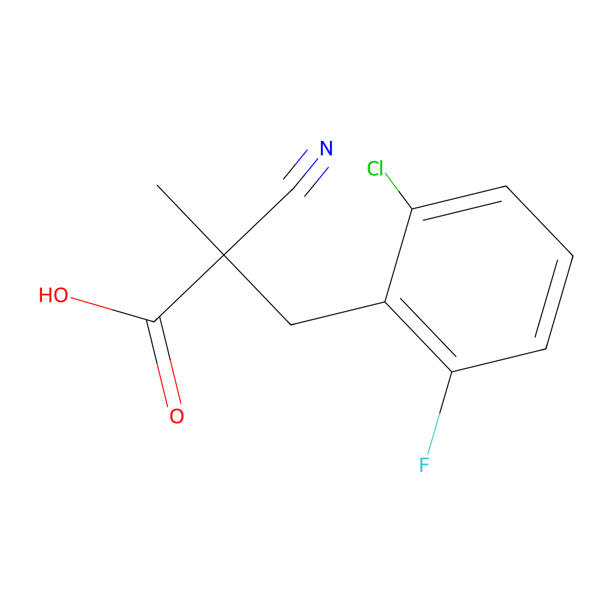 3-(2-Chloro-6-fluorophenyl)-2-cyano-2-methylpropanoic acid molecular structure, CAS 1267529-02-1